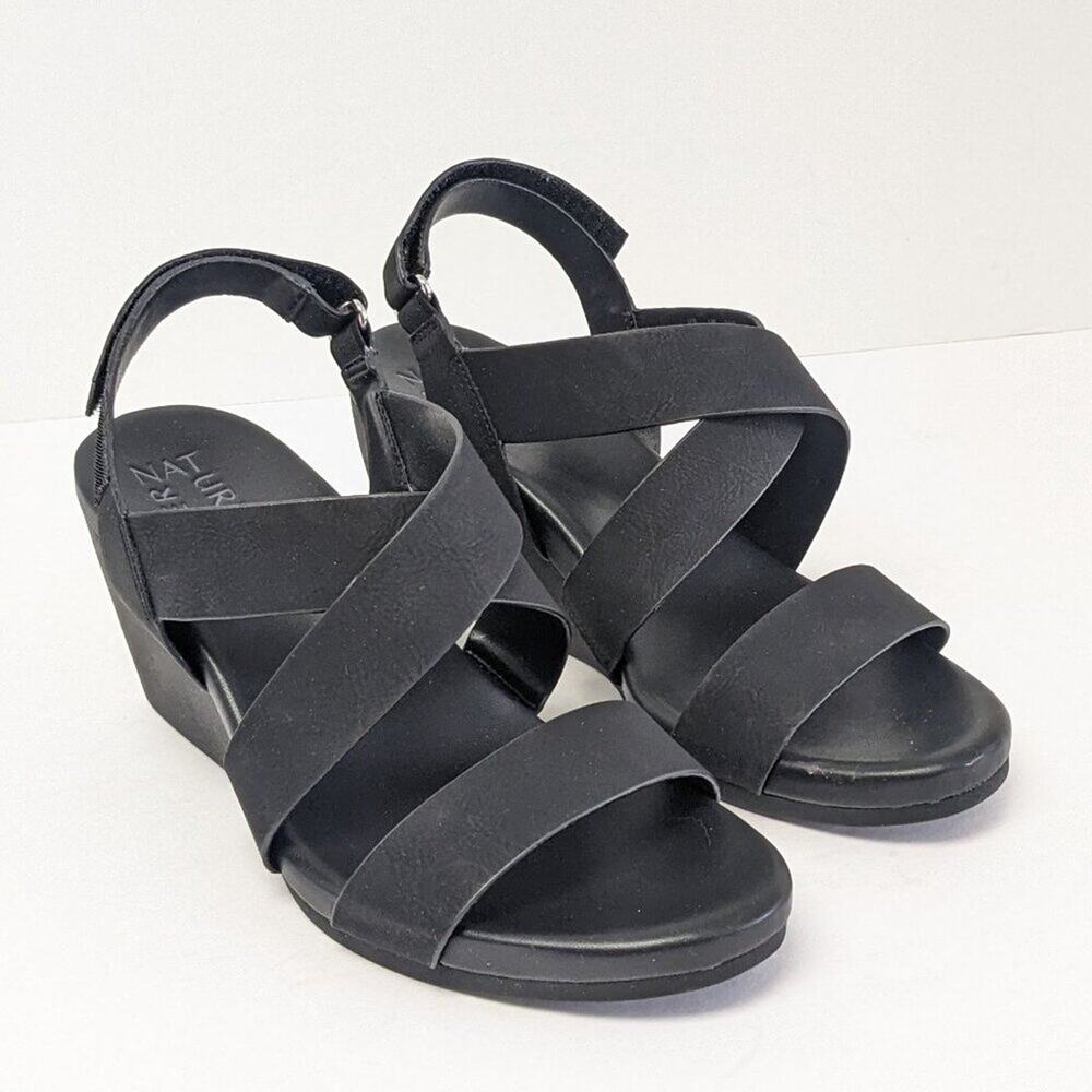 Naturalizer Palmer Wedge Sandals, Black, Women's 8 Wide